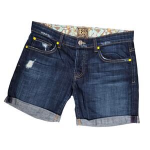 Rich & Skinny Cuffed Denim Low Rise Shorts Distressed Dark Wash, sz 27